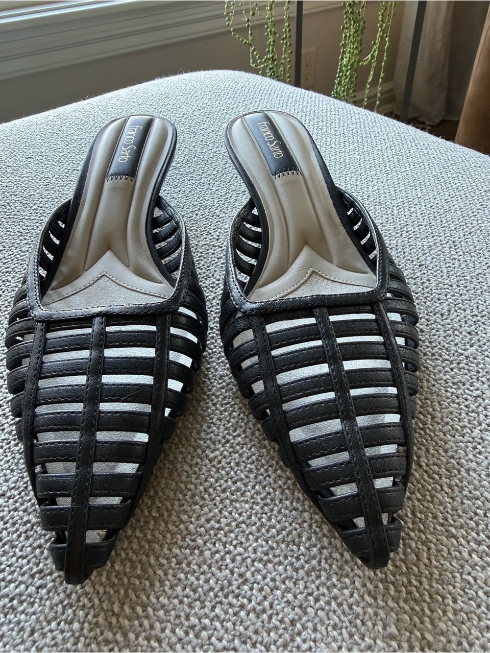 Franco Sarto Black Woven Pointed-Toe Mules
